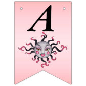 Happy Birthday Fantasy Sun Gezicht Roze Zwart Vlaggetjes (Tweede vlag)