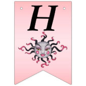 Happy Birthday Fantasy Sun Gezicht Roze Zwart Vlaggetjes (Eerste vlag)