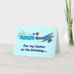 Happy Birthday Father Airplane Kaart<br><div class="desc">This design features a biplane. For matching items type "penguincornerstore biplane" into the Zazzle search bar.</div>