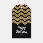 Happy Birthday Faux Gold Glitter Black Cadeaulabel (Voorkant)