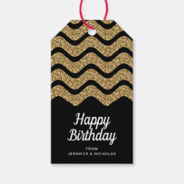 Happy Birthday Faux Gold Glitter Black Cadeaulabel