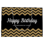 Happy Birthday Faux Gold Glitter Black Stripes Groot Cadeauzakje (Achterkant)