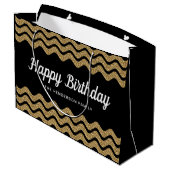 Happy Birthday Faux Gold Glitter Black Stripes Groot Cadeauzakje (Achterkant Gekanteld)