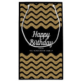 Happy Birthday Faux Gold Glitter Black Stripes Klein Cadeauzakje (Achterkant)