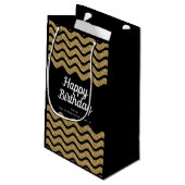 Happy Birthday Faux Gold Glitter Black Stripes Klein Cadeauzakje (Achterkant Gekanteld)