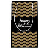 Happy Birthday Faux Gold Glitter Black Stripes Klein Cadeauzakje (Voorkant)