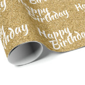 Happy Birthday Faux Gold Glitter Cadeaupapier (Rol Hoek)