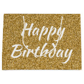 Happy Birthday Faux Gold Glitter Groot Cadeauzakje (Voorkant)