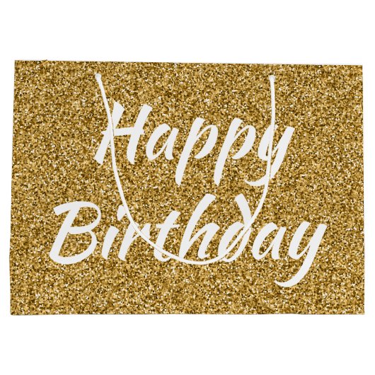 Happy Birthday Faux Gold Glitter Groot Cadeauzakje (Achterkant)