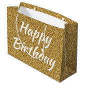 Happy Birthday Faux Gold Glitter Groot Cadeauzakje (Achterkant Gekanteld)