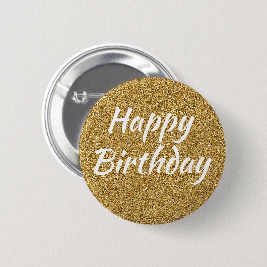 Happy Birthday Faux Gold Glitter Ronde Button 5,7 Cm (Voorkant /achterkant)