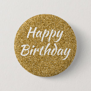 Happy Birthday Faux Gold Glitter Ronde Button 5,7 Cm