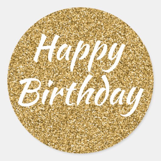 Happy Birthday Faux Gold Glitter Ronde Sticker (Voorkant)