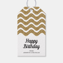 Happy Birthday Faux Gold Glitter White Cadeaulabel