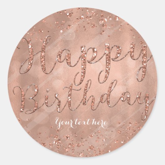 Happy Birthday Faux Roos Gold Glitter Party Ronde Sticker (Voorkant)