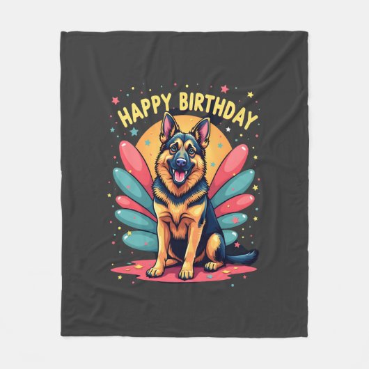 Happy Birthday-feest Duitscher Schaapherder Shep C Fleece Deken (Voorkant)