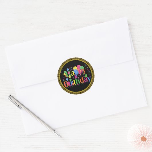 Happy Birthday-feest Ronde Sticker (Envelop)