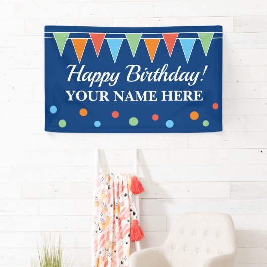 Happy Birthday feestbanner met bundelvlaggen Spandoek (Insitu)