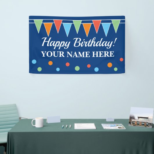 Happy Birthday feestbanner met bundelvlaggen Spandoek (Beurs)