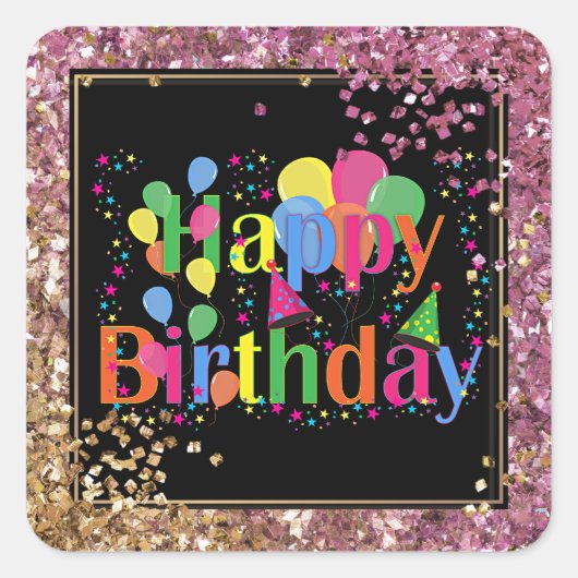 Happy Birthday-feestdag glitter Vierkante Sticker (Voorkant)