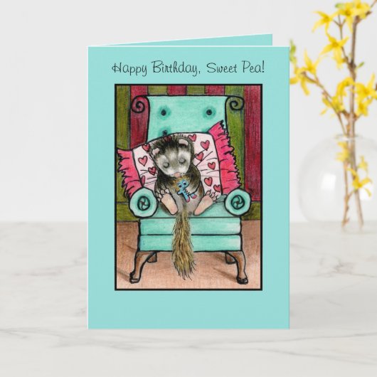 Happy Birthday Ferret Kaart (Gele Bloem)