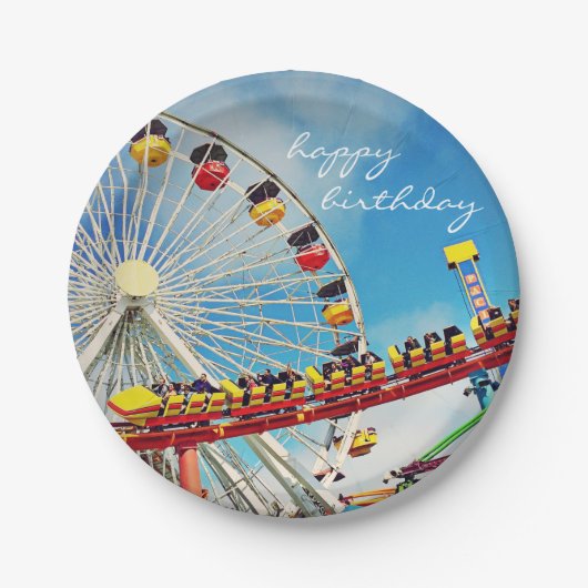 Happy Birthday Ferris Wheel Roller Onderzetter Fot Papieren Bordje (Voorkant)