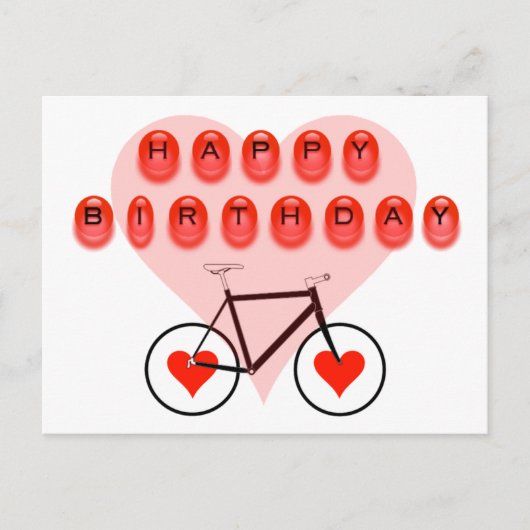 Happy Birthday Fietsen en harten Briefkaart (Voorkant)