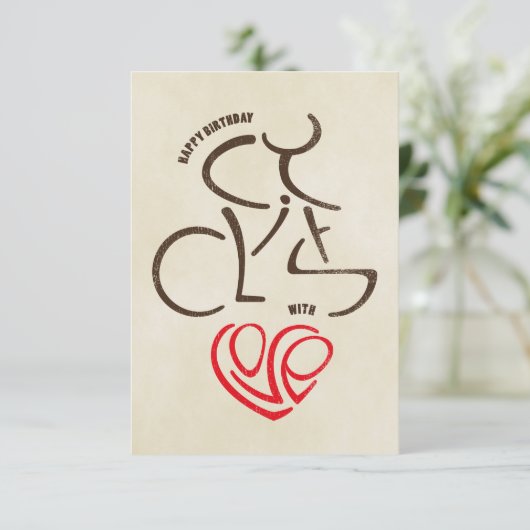 Happy Birthday-fietser met liefde Kaart (Staand voorkant)
