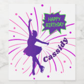 Happy Birthday Figuur die Gepersonaliseerd Skating Wijn Etiket (Enkel label)