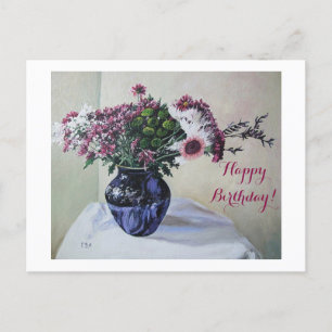 Happy Birthday fijne  roze bloemen Kaart