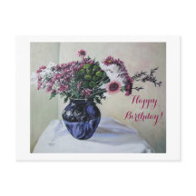Happy Birthday fijne roze bloemen Kaart