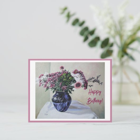 Happy Birthday fijne  roze bloemen Kaart (Staand voorkant)