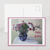 Happy Birthday fijne  roze bloemen Kaart (Voorkant / Achterkant)