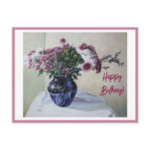 Happy Birthday fijne  roze bloemen Kaart