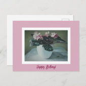 Happy Birthday fijne  roze bloemen Kaart (Voorkant / Achterkant)