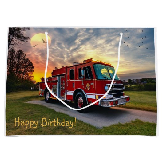 Happy Birthday Fire Engine Groot Cadeauzakje (Voorkant)