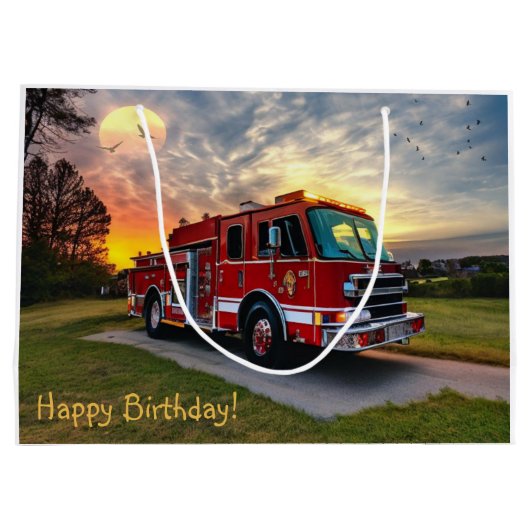 Happy Birthday Fire Engine Groot Cadeauzakje (Achterkant)