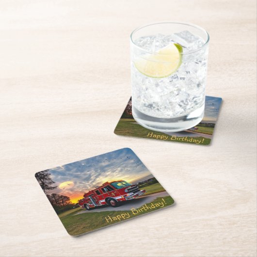 Happy Birthday Fire Engine Paper Onderzetters (Insitu)