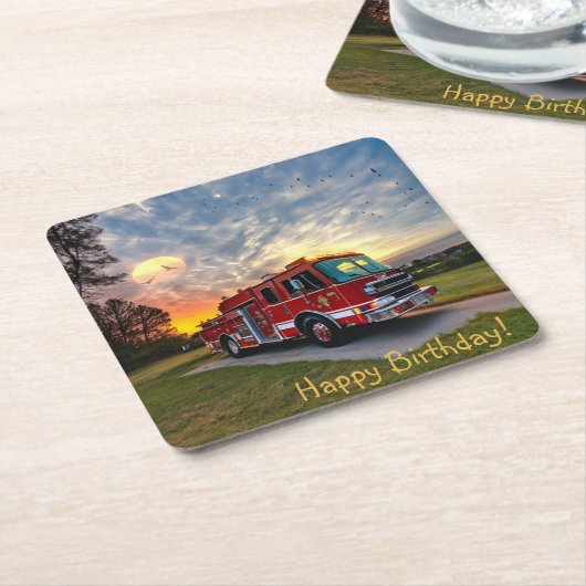 Happy Birthday Fire Engine Paper Onderzetters (Schuin)