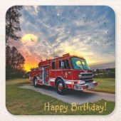 Happy Birthday Fire Engine Paper Onderzetters (Voorkant)