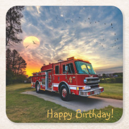 Happy Birthday Fire Engine Paper Onderzetters