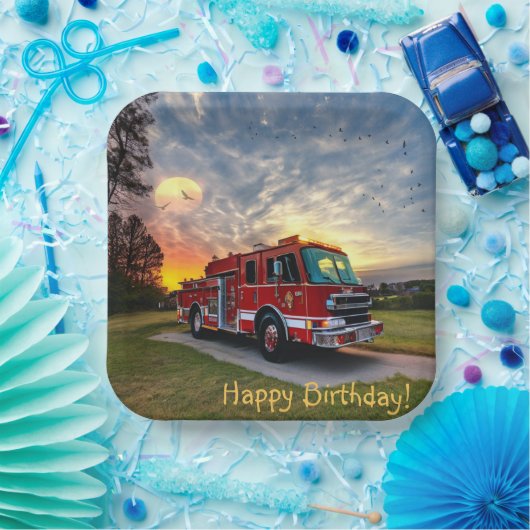 Happy Birthday Fire Engine Papieren Bordje (Feest)