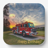 Happy Birthday Fire Engine Papieren Bordje (Voorkant)