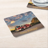 Happy Birthday Fire Truck Onderzetters (Schuin)