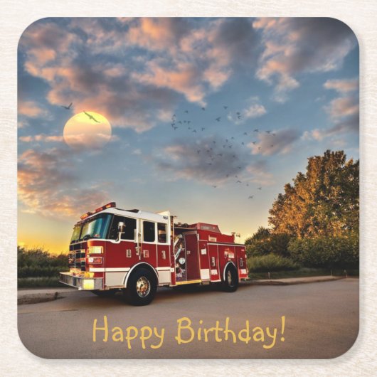Happy Birthday Fire Truck Onderzetters (Voorkant)