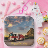 Happy Birthday Fire Truck Papieren Bordje (Feest)