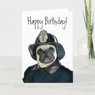 Happy Birthday Fireman pug wenskaart Kaart