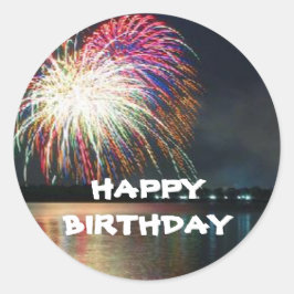 HAPPY BIRTHDAY Fireworks bij de Lake Celebration Ronde Sticker