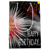 Happy Birthday Fireworks in Clouds Medium Gift Bag Cadeauzakje (Voorkant)