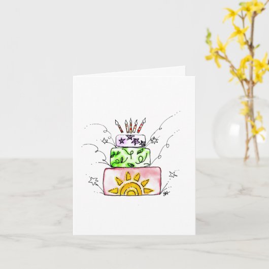 Happy Birthday Fireworks Kaart (Gele Bloem)